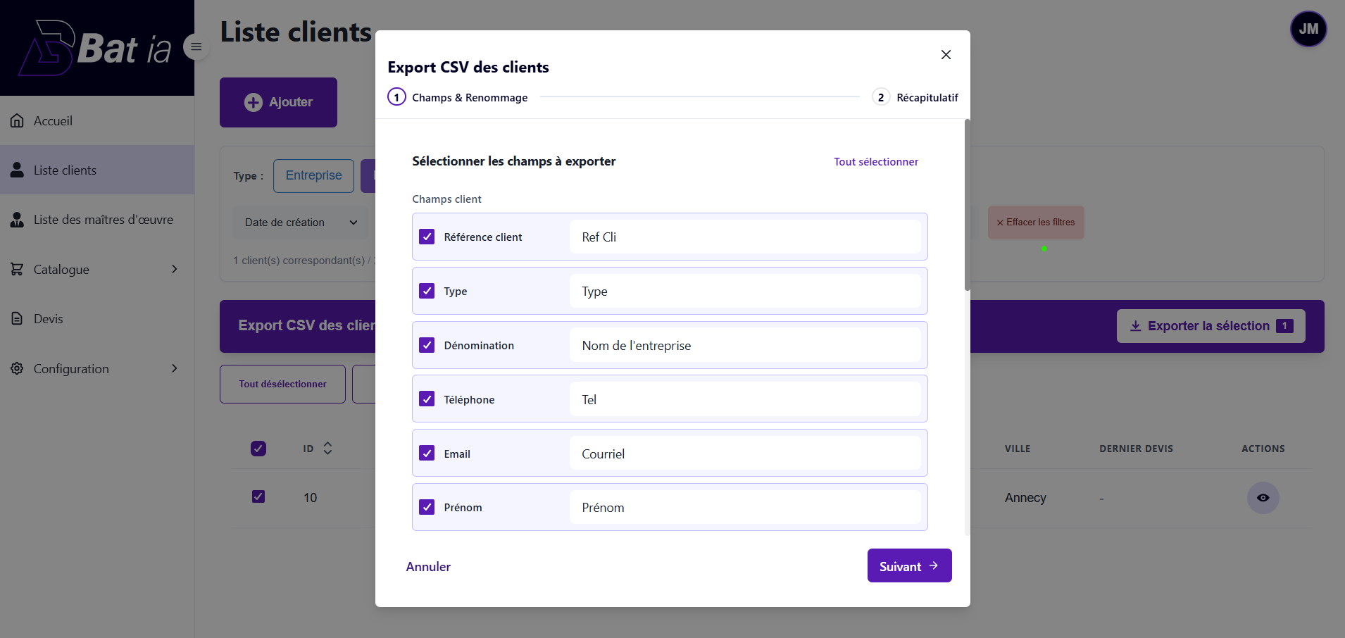 BAT IA - Tableau de bord des projets