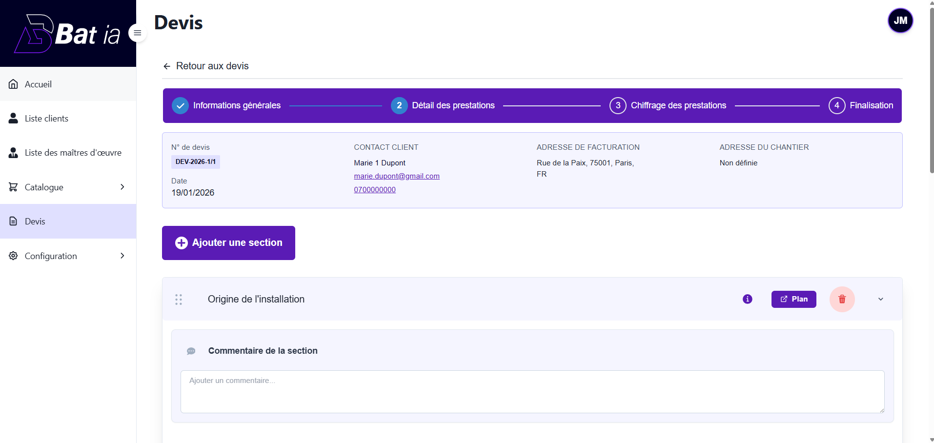 BAT IA - Génération automatique du devis professionnel